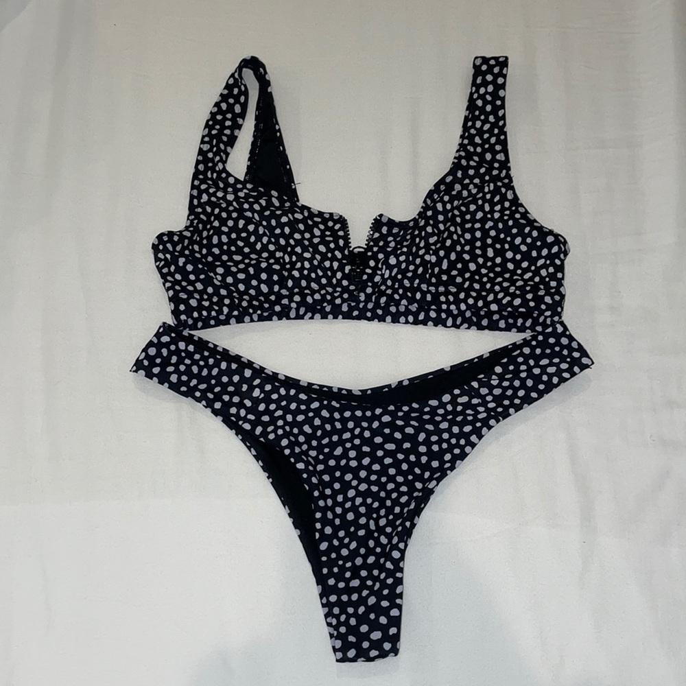 Black and white polkadot bikini